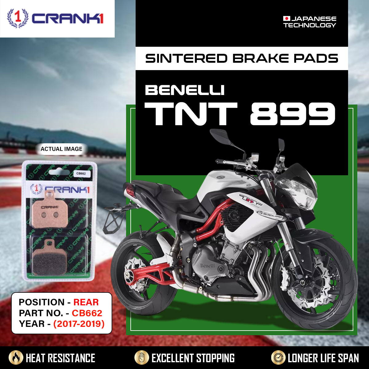 Sintered Brake Pads For Benelli TNT 899 (2017-2019) - Rear - CB662