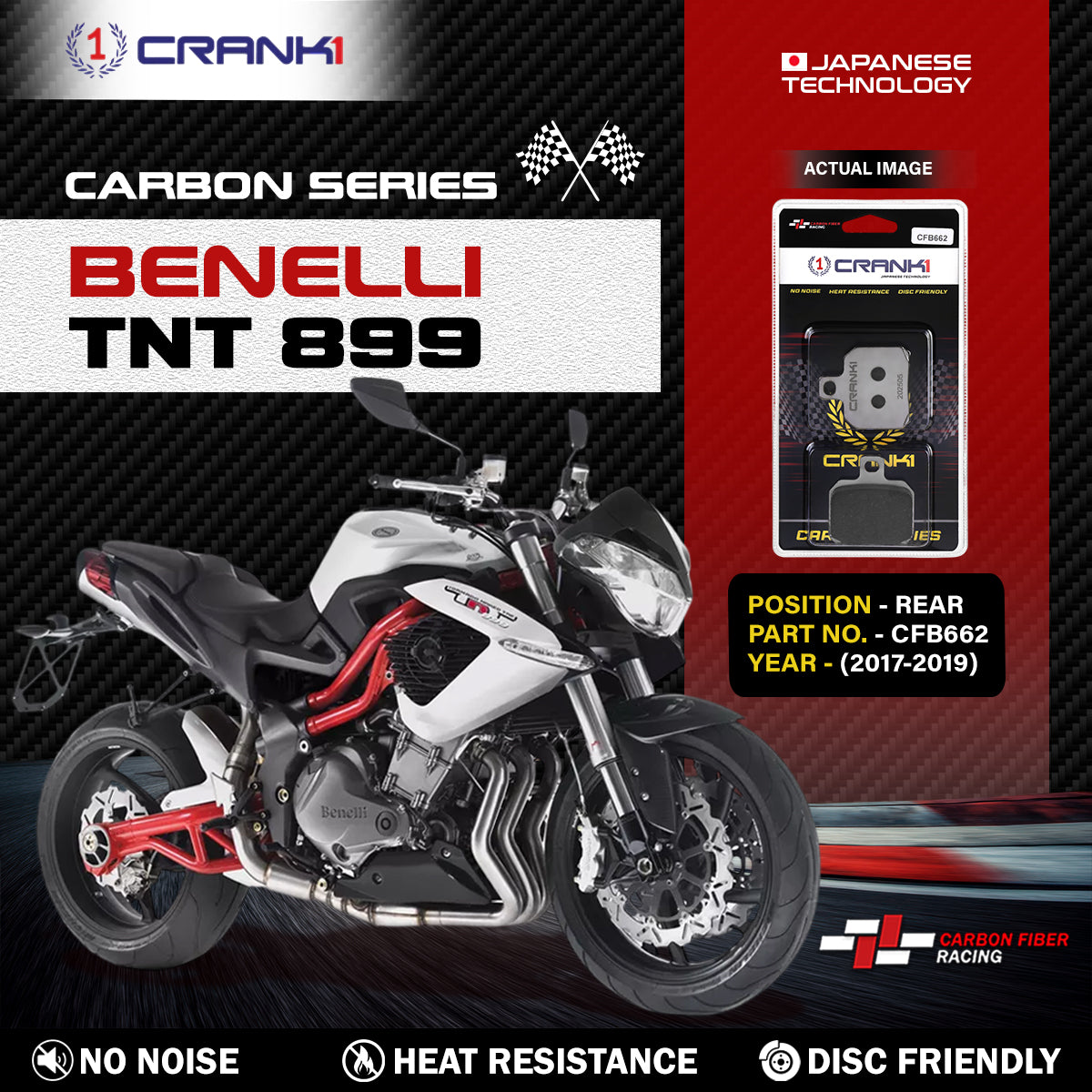 Carbon Brake Pads For Benelli TNT 899 (2017-2019) - Rear - CFB662