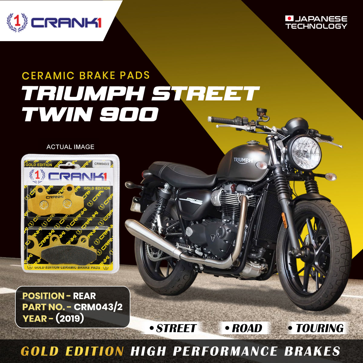 Ceramic Brake Pads For Triumph Street Twin 900 (2019) - Rear - CRM043/2