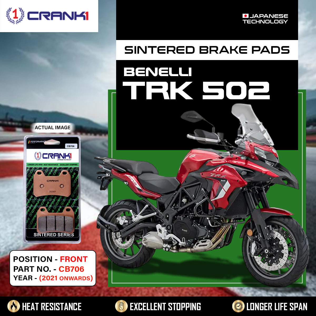 Sintered Brake Pads For Benelli TRK 502 (2021 Onwards) - Front - CB706 - 2 Sets