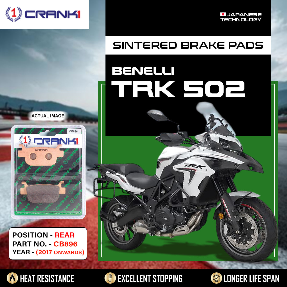 Sintered Brake Pads For Benelli TRK 502 (2017 Onwards) - Rear - CB896