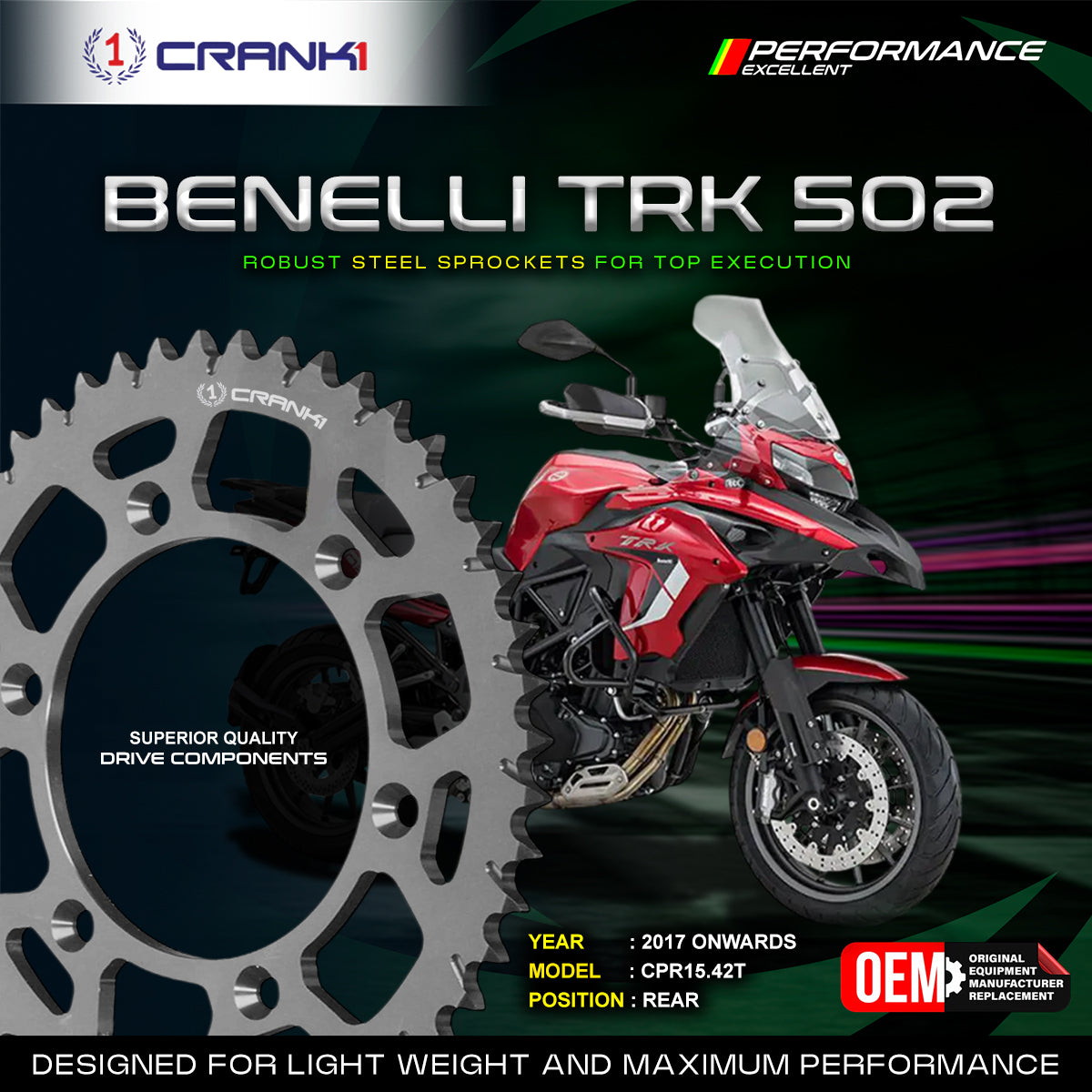 Sprocket For Benelli TRK 502 (2017 Onwards) - Rear - CPR15.42T