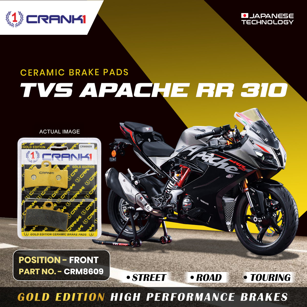 Ceramic Brake Pads For TVS Apache RR 310 - Front - CRM8609