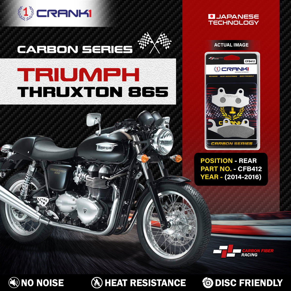 Carbon Brake Pads For Triumph Thruxton 865 (2014-2016) - Rear - CFB412 - 1 Set