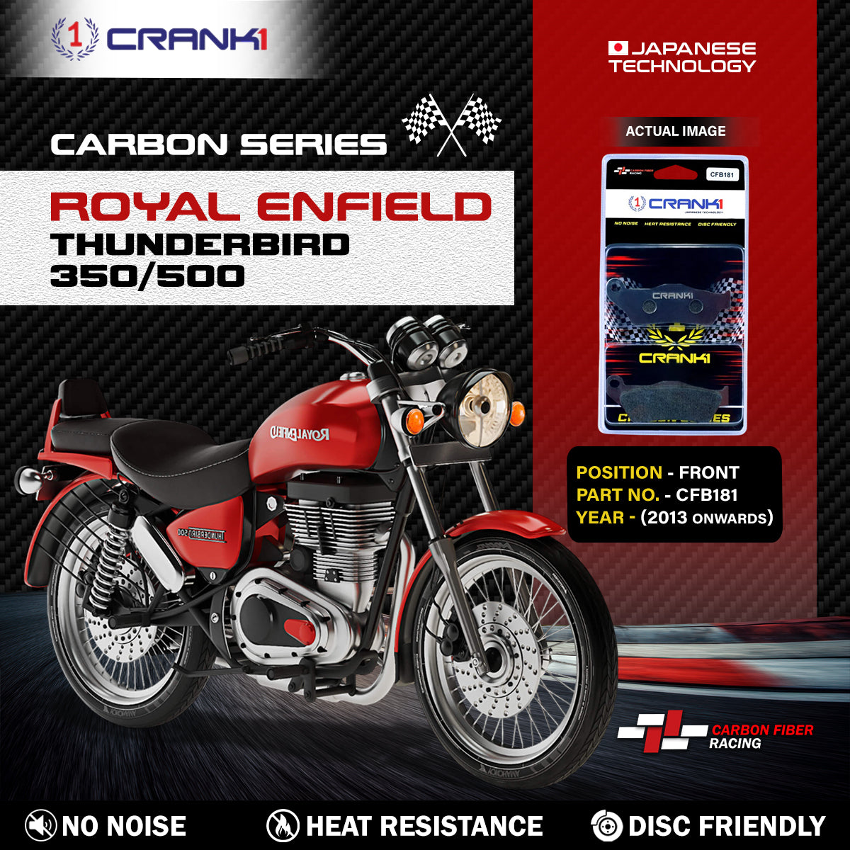 Carbon Brake Pads For Royal Enfield Thunderbird 350/500 (2013 Onwards) - Front - CFB181