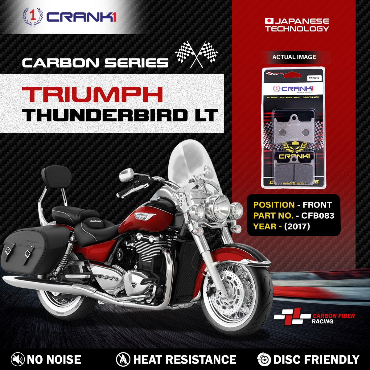 Carbon Brake Pads For Triumph Thunderbird LT (2017) - Front - CFB083 - 2 Sets