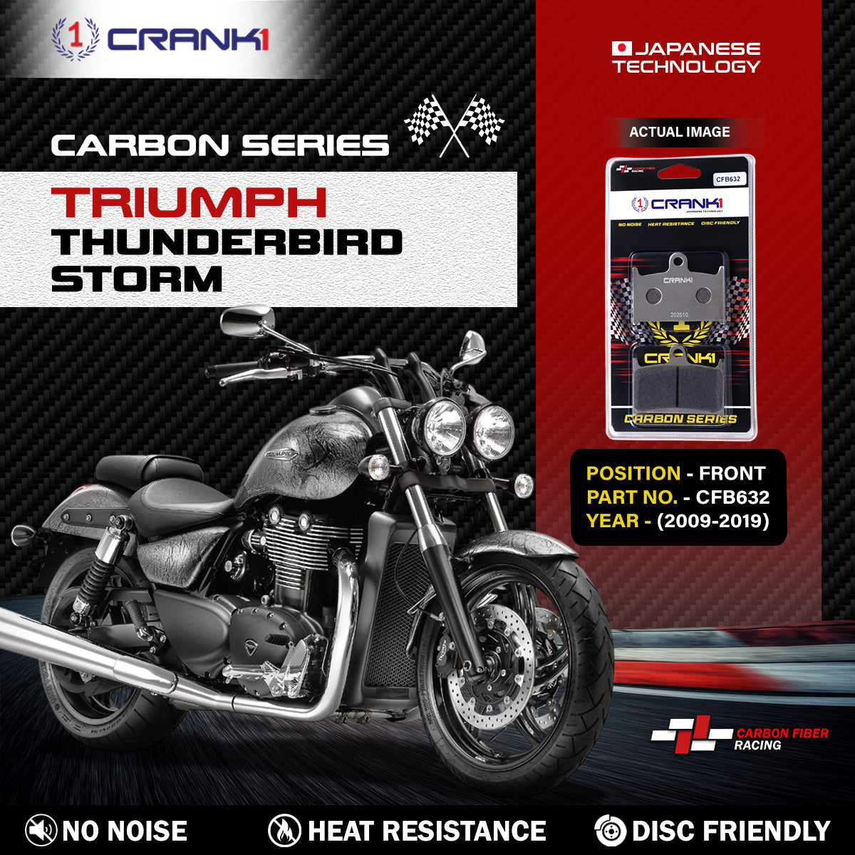 Carbon Brake Pads For Triumph Thunderbird Storm (2009-2019) - Front - CFB632 - 2 Sets