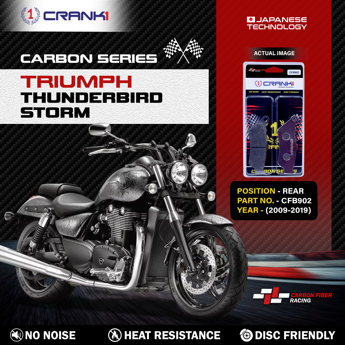 Carbon Brake Pads For Triumph Thunderbird Storm (2009-2019) - Rear - CFB902