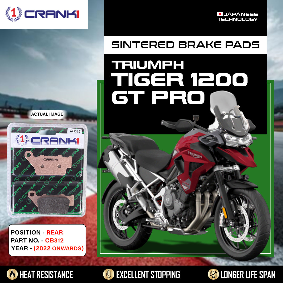 Sintered Brake Pads For Triumph Tiger 1200 GT Pro (2022 Onwards) - Rear - CB312