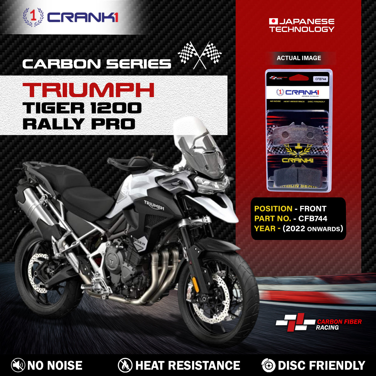 Carbon Brake Pads For Triumph Tiger 1200 Rally Pro (2022 Onwards) - Front - CFB744 - 2 Sets