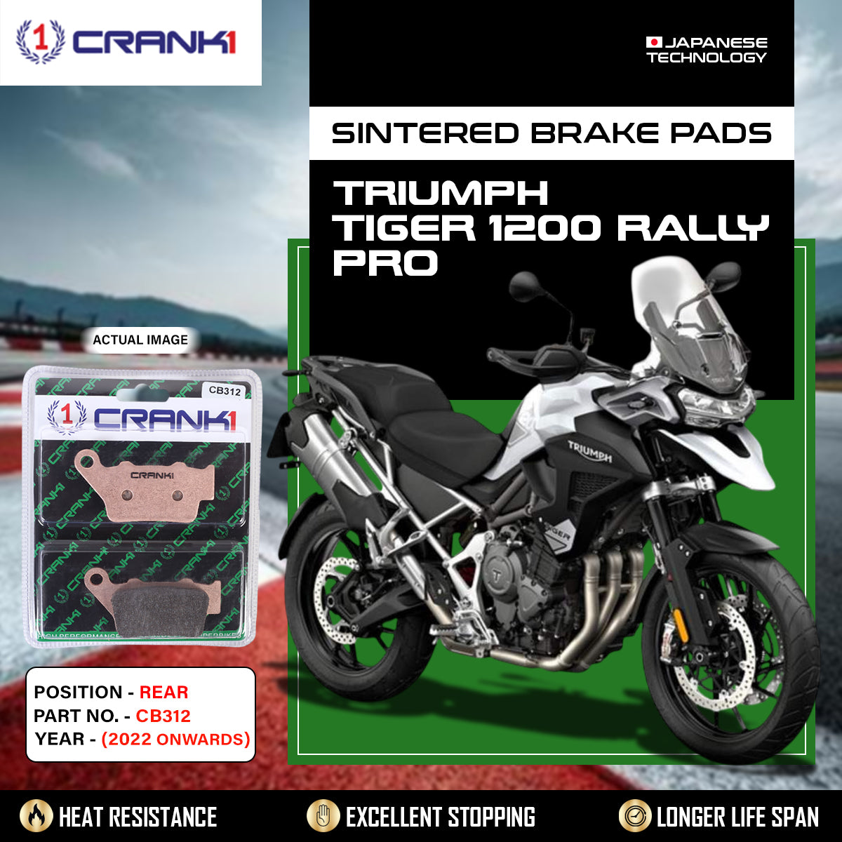 Sintered Brake Pads For Triumph Tiger 1200 Rally Pro (2022 Onwards) - Rear - CB312