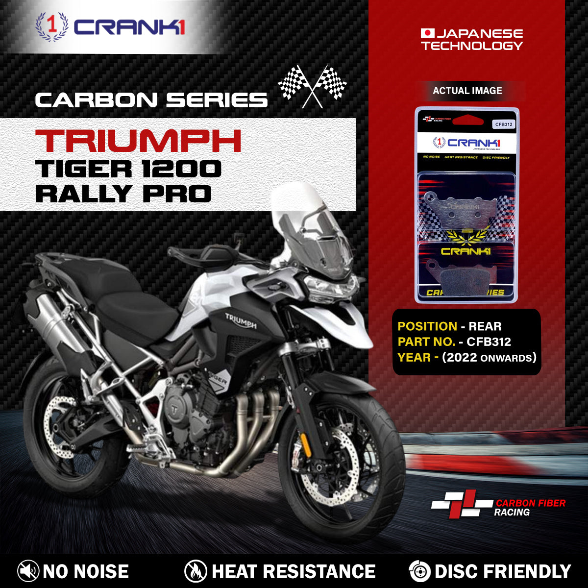 Carbon Brake Pads For Triumph Tiger 1200 Rally Pro (2022 Onwards) - Rear - CFB312