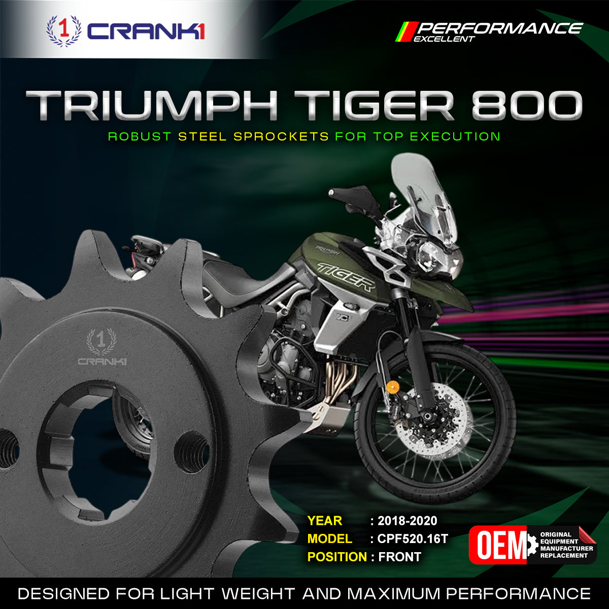 Sprocket For Triumph Tiger 800 (2018-2020) - Front - CPF520.16T