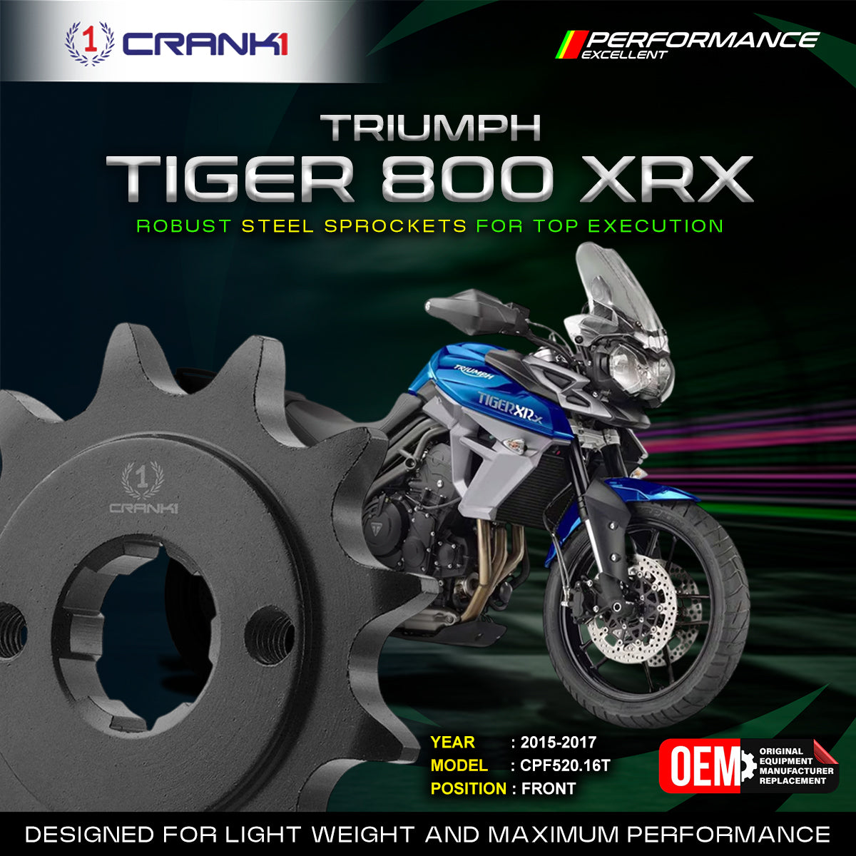 Sprocket For Triumph Tiger 800 XRX (2015-2017) - Front - CPF520.16T