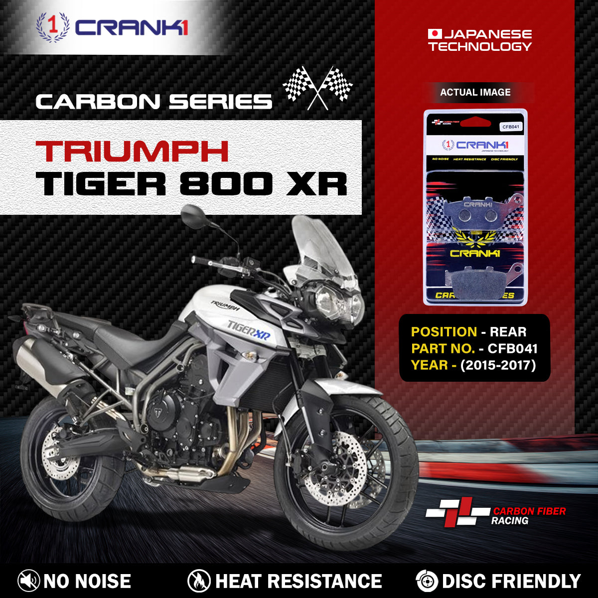 Carbon Brake Pads For Triumph Tiger 800 XR (2015-2018) - Rear - CFB041