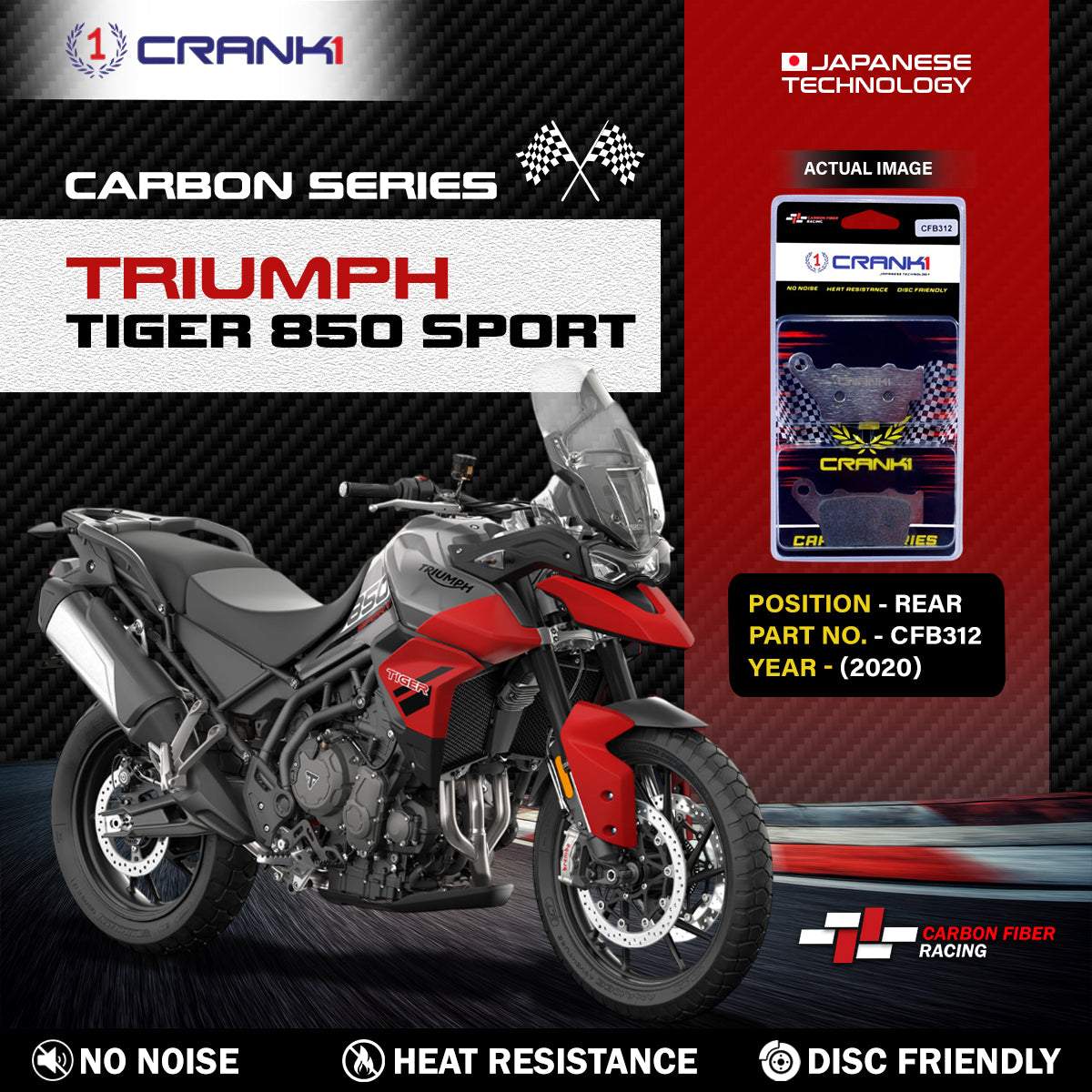 Carbon Brake Pads For Triumph Tiger 850 Sport (2020) - Rear - CFB312