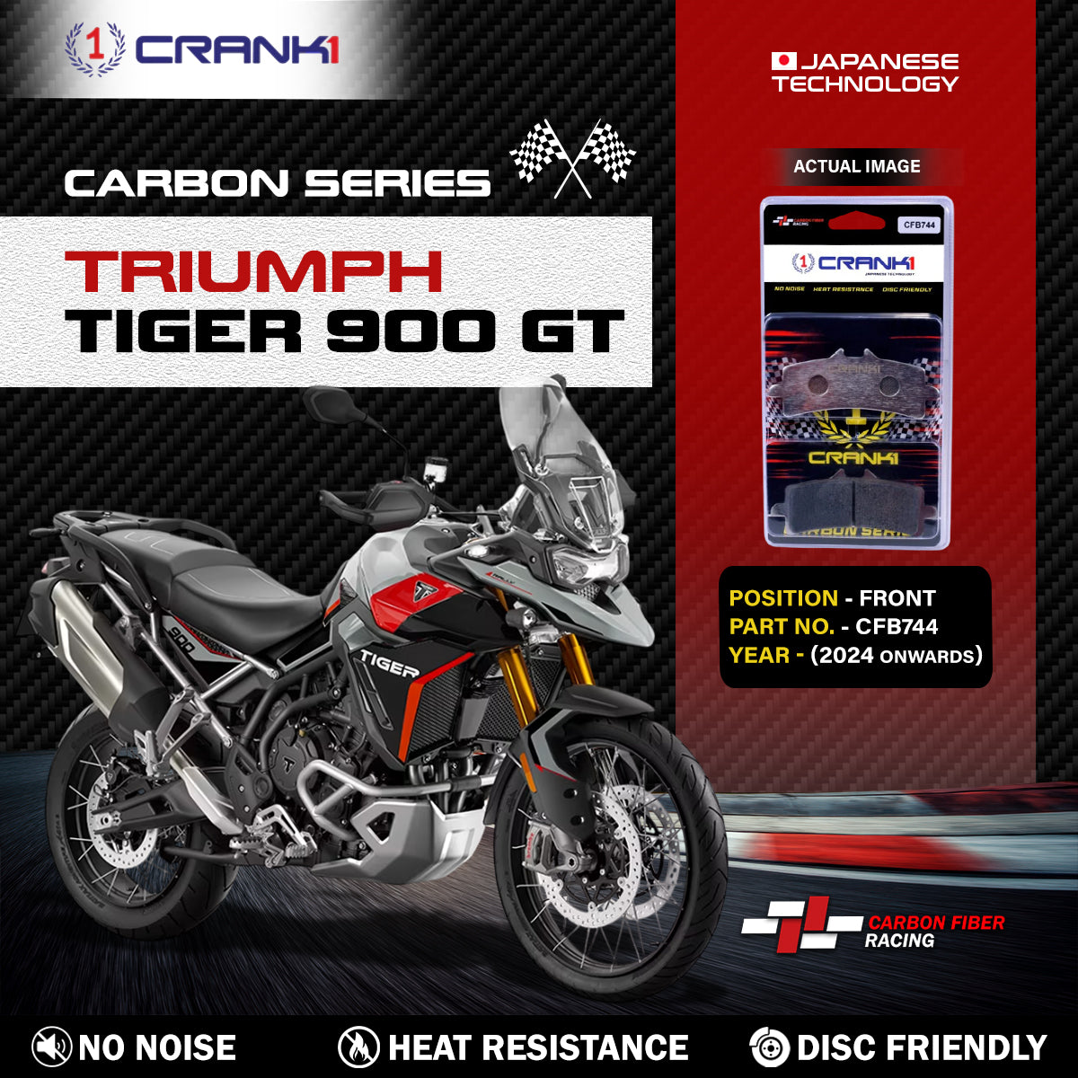 Carbon Brake Pads For Triumph Tiger 900 GT (2024 Onwards) - Front - CFB744 - 2 Sets