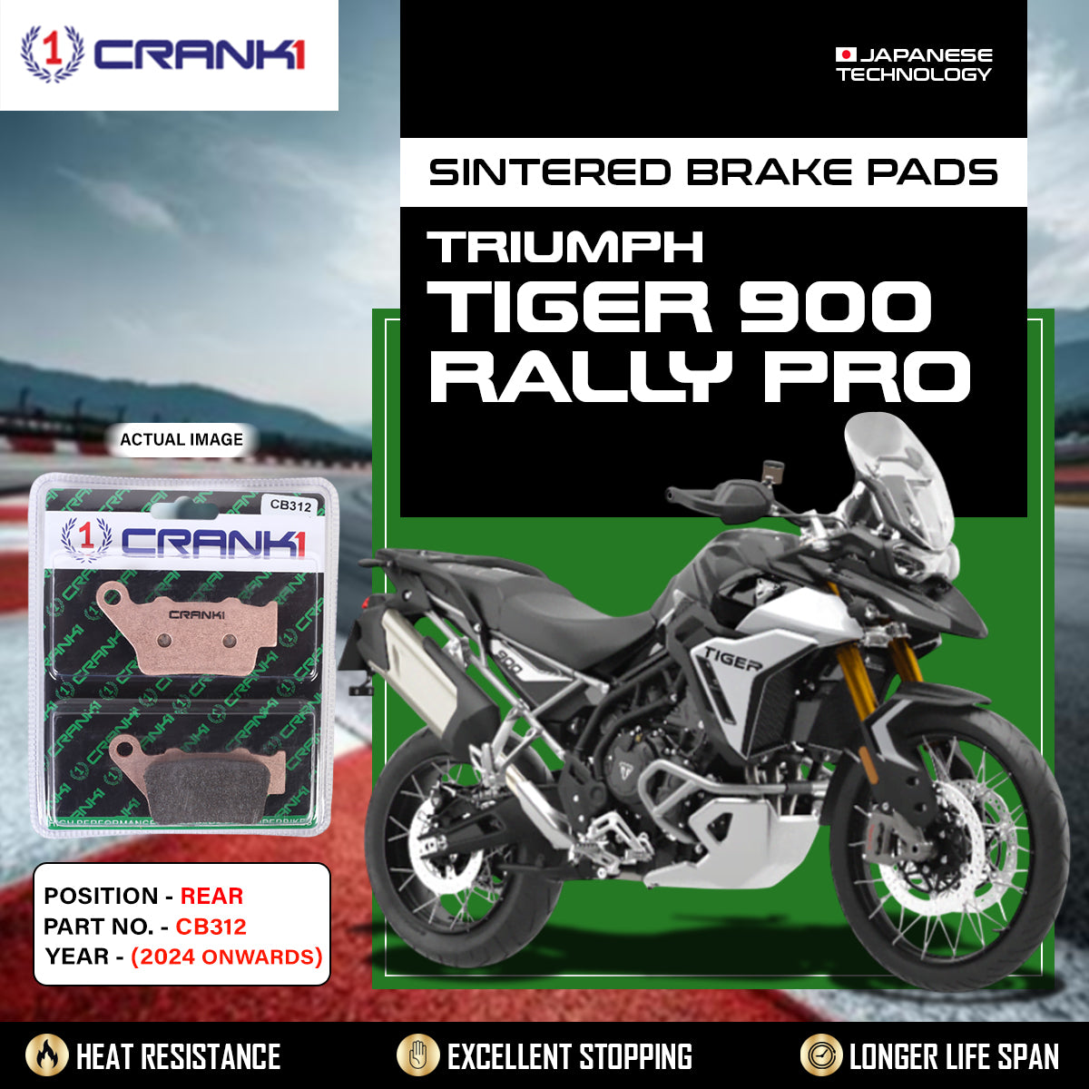 Sintered Brake Pads For Triumph Tiger 900 Rally Pro (2024 Onwards) - Rear - CB312