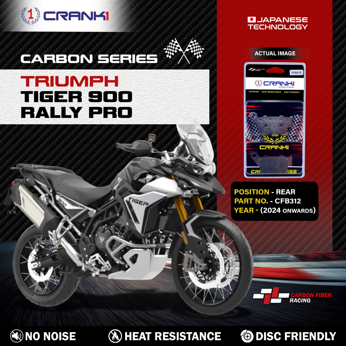 Carbon Brake Pads For Triumph Tiger 900 Rally Pro (2024 Onwards) - Rear - CFB312