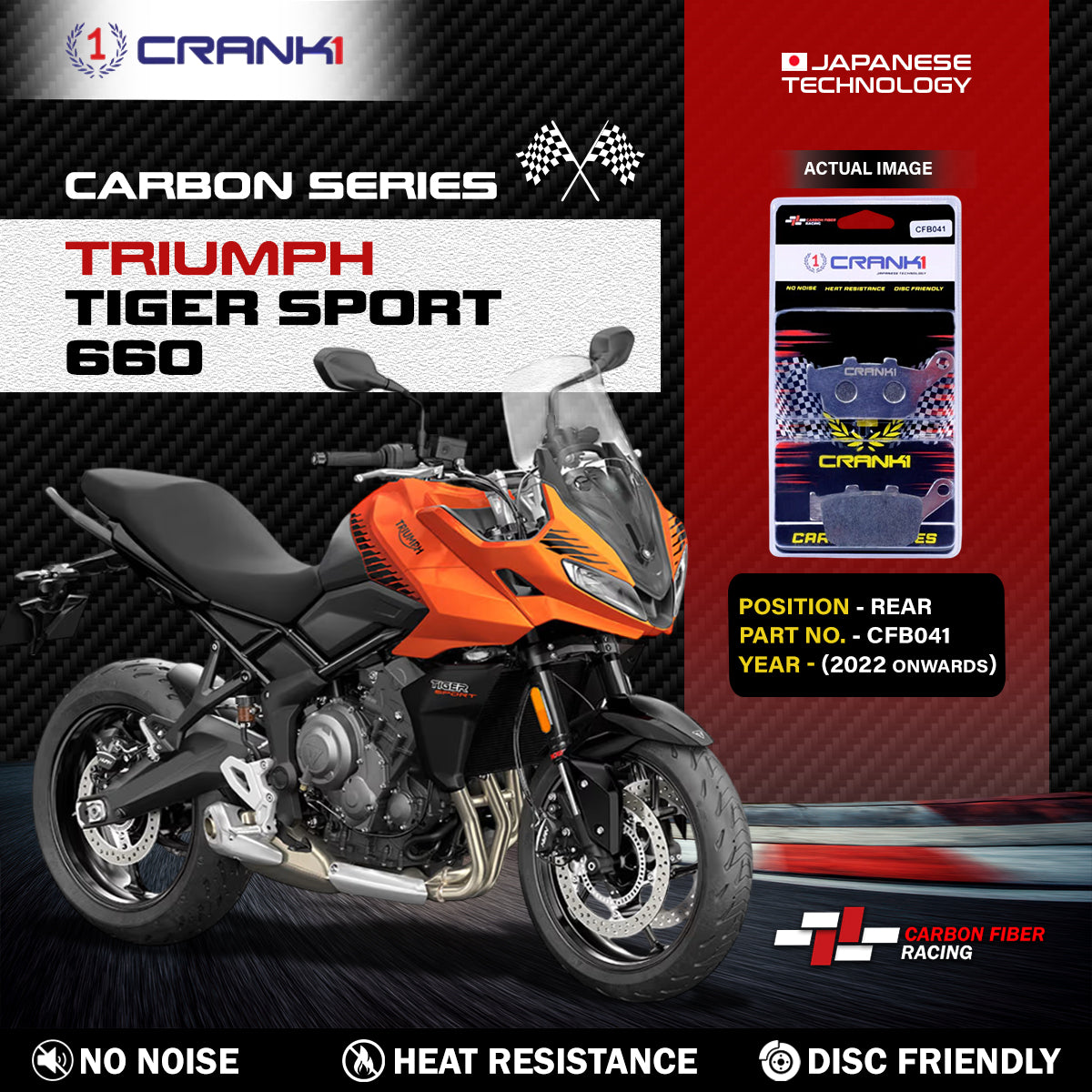 Carbon Brake Pads For Triumph Tiger Sport 660 (2022 Onwards) - Rear - CFB041