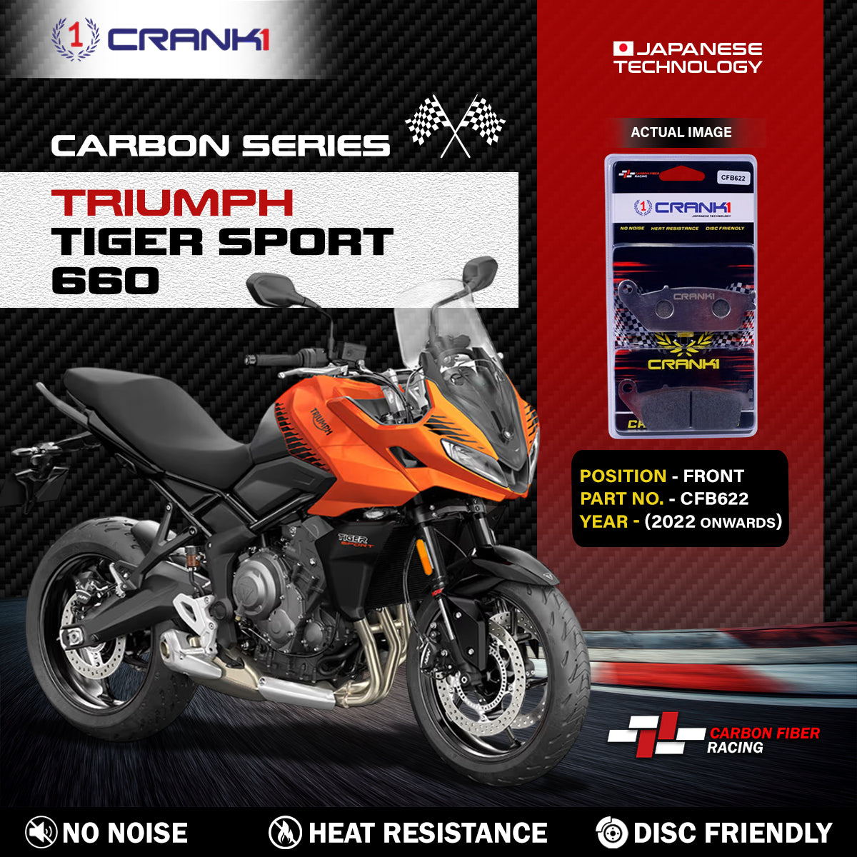 Carbon Brake Pads For Triumph Tiger Sport 660 (2022 Onwards) - Front - CFB622 - 2 Sets