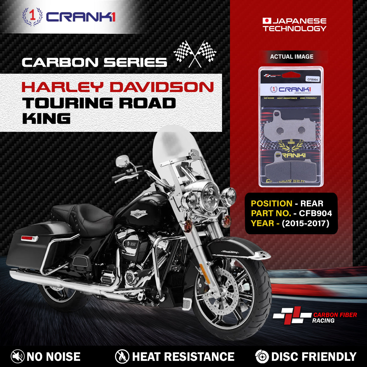 Carbon Brake Pads For Harley Davidson Touring Road King (2015-2017) - Rear - CFB904