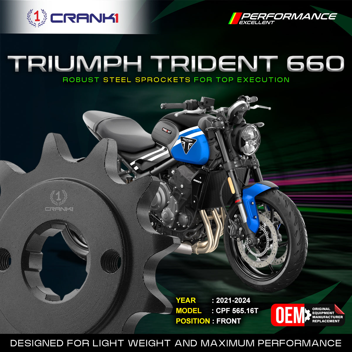 Sprocket For Triumph Trident 660 (2021-2024) - Front - CPF565.16T