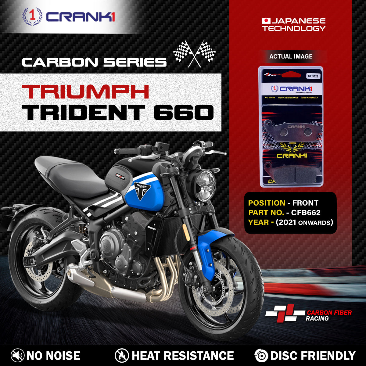 Carbon Brake Pads For Triumph Trident 660 (2021 Onwards) - Front - CFB622 - 2 Sets