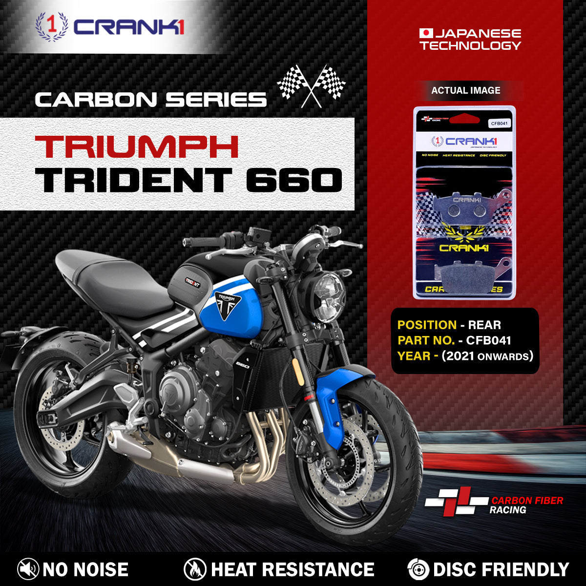 Carbon Brake Pads For Triumph Trident 660 (2021 Onwards) - Rear - CFB041