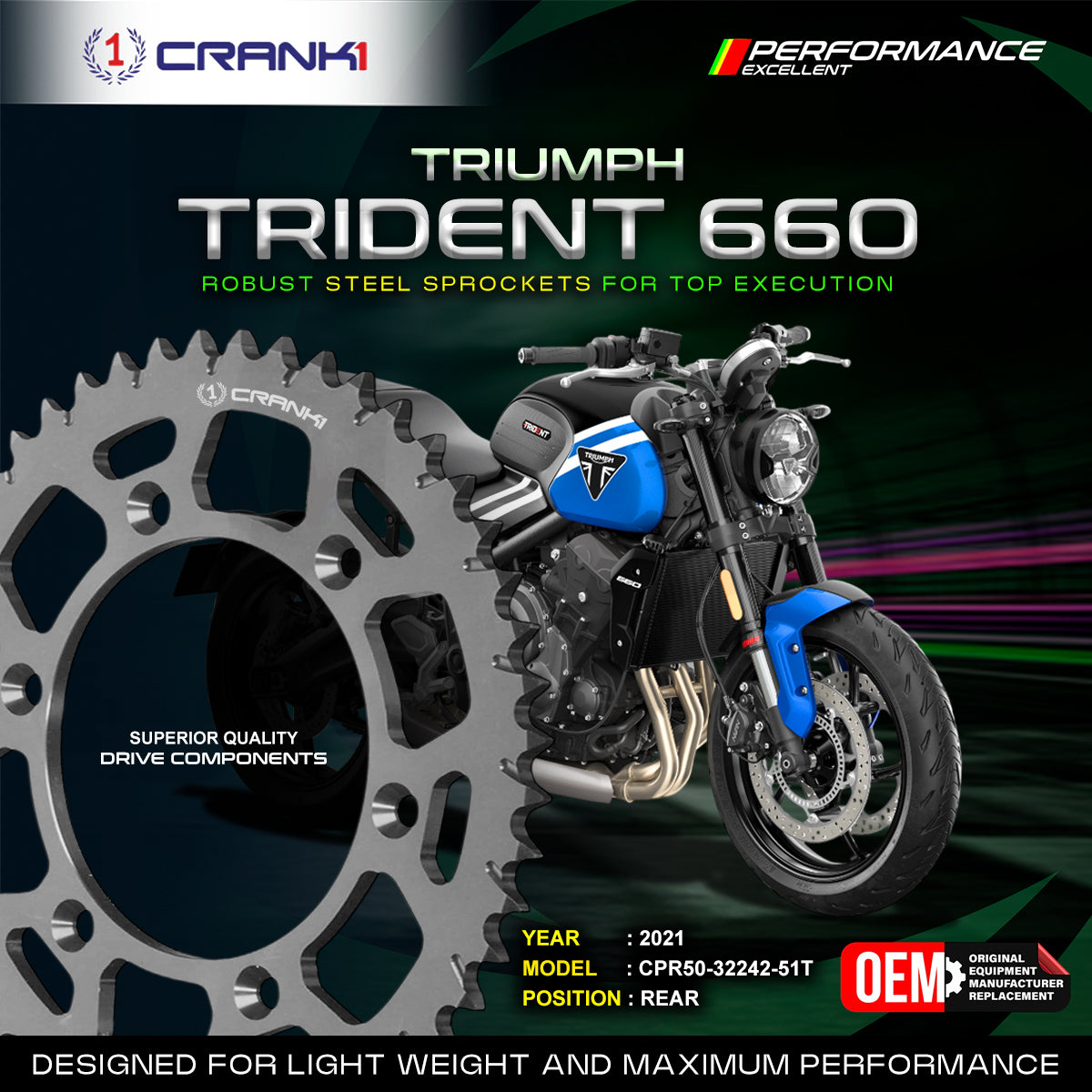 Sprocket For Triumph Trident 660 (2021) - Rear - CPR50-32242-51T