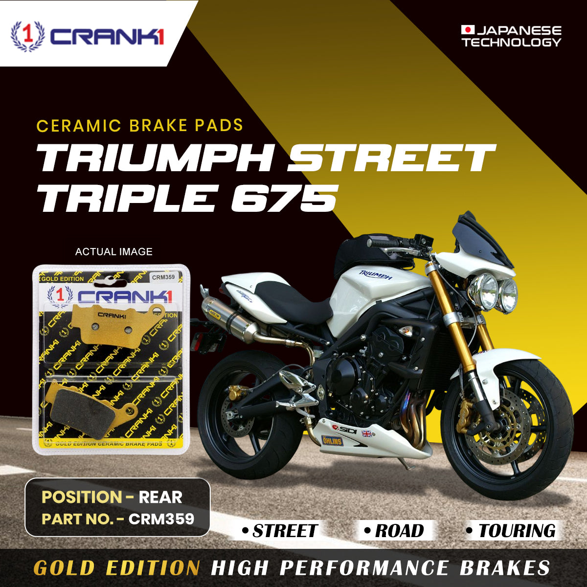 Ceramic Brake Pads For Triumph Street Triple 675 - Rear - CRM359