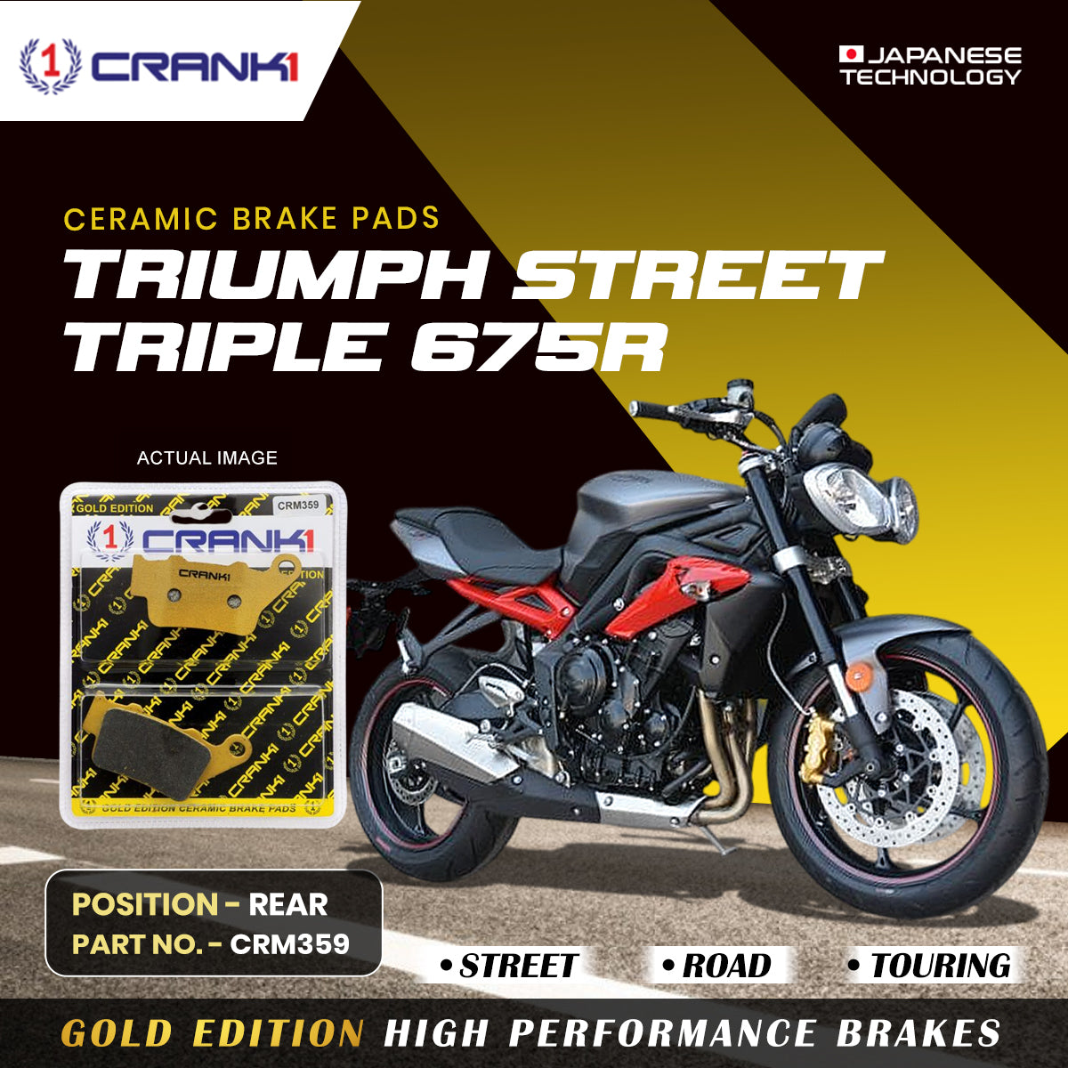 Ceramic Brake Pads For Triumph Street Triple 675R - Rear - CRM359