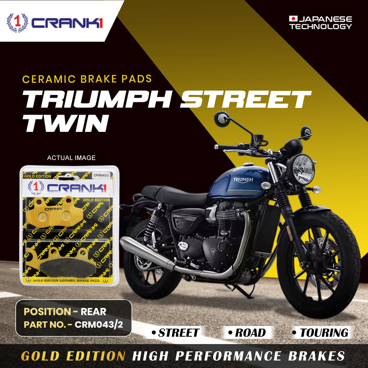Ceramic Brake Pads For Triumph Street Twin - Rear - CRM043/2