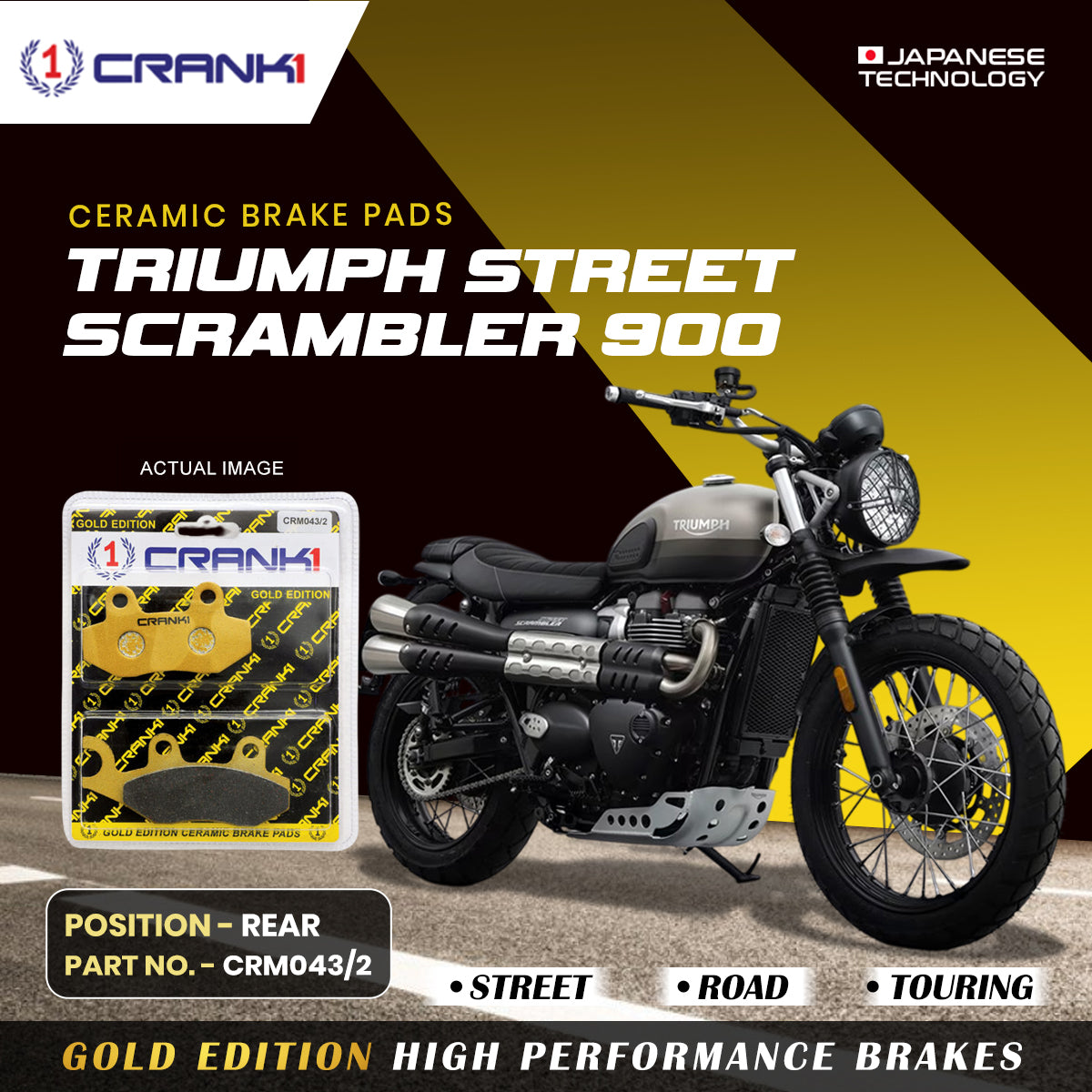 Ceramic Brake Pads For Triumph Street Scrambler 900 - Rear - CRM043/2