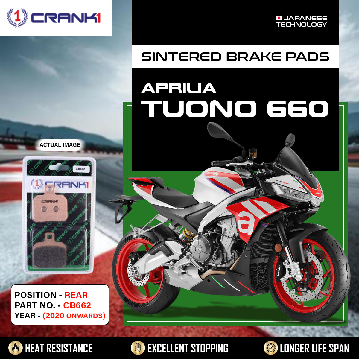 Sintered Brake Pads For Aprilia Tuono 660 (2020 Onwards) - Rear - CB662