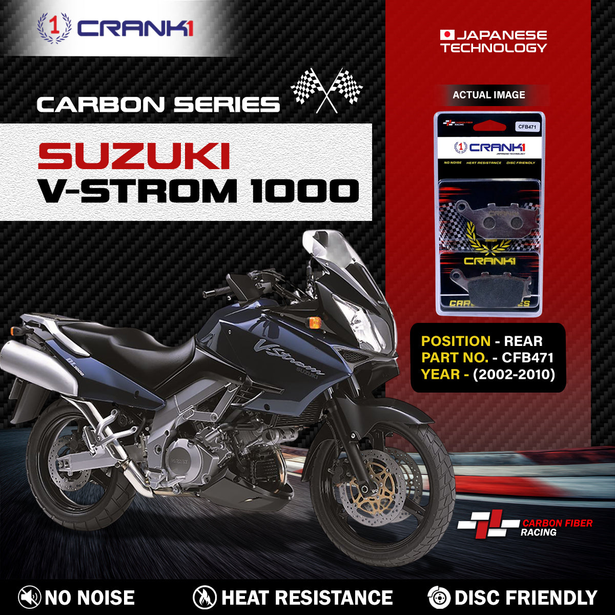 Carbon Brake Pads For Suzuki V-Strom 1000 (2002-2010) - Rear - CFB471