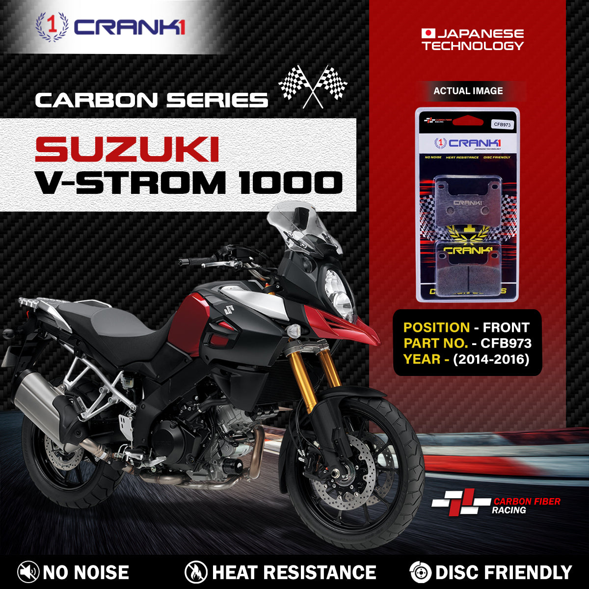 Carbon Brake Pads For Suzuki V-Strom 1000 (2014-2016) - Front - CFB973 - 2 Sets