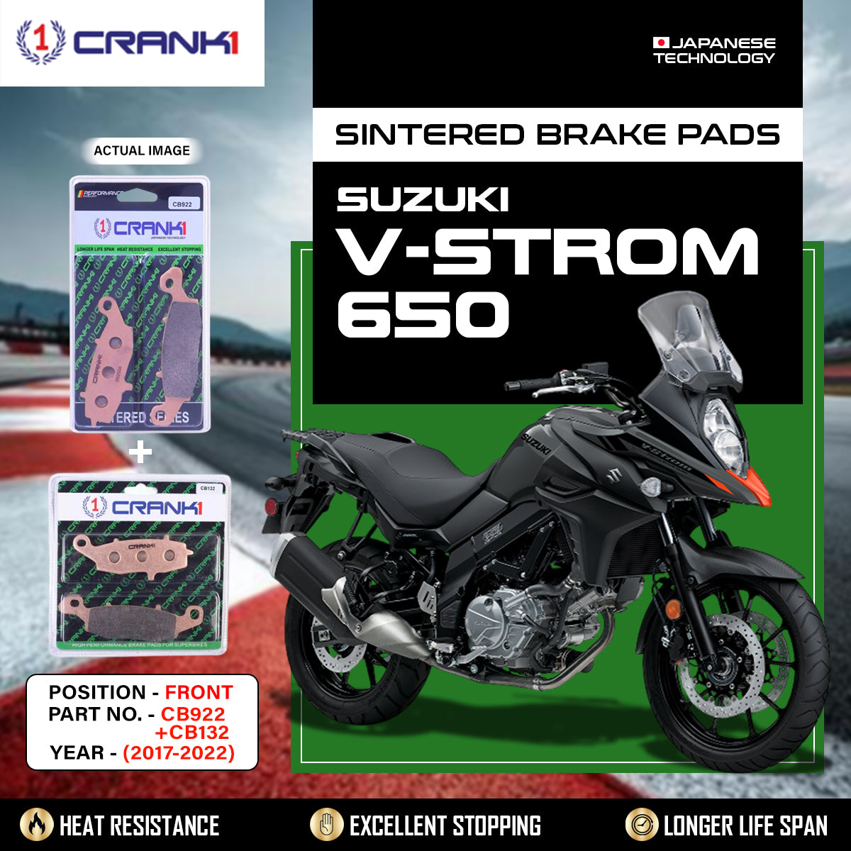 Sintered Brake Pads For Suzuki V-Strom 650 (2017-2022) - Front - CB922 + CB132 - 2 Sets