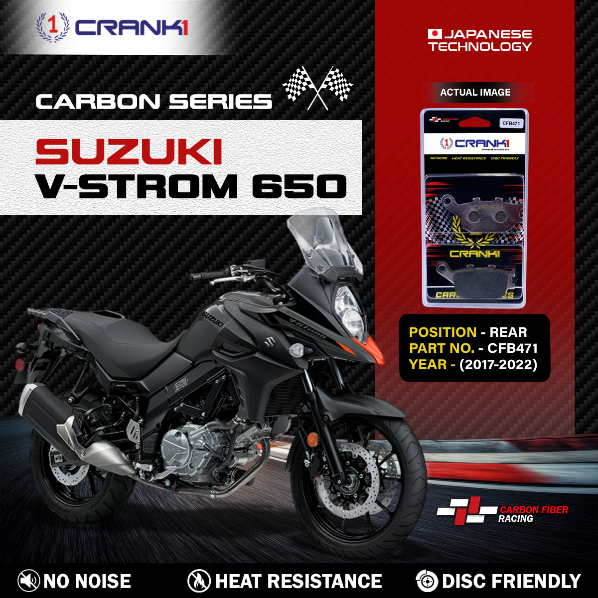 Carbon Brake Pads For Suzuki V-Strom 650 (2017-2022) - Rear - CFB471