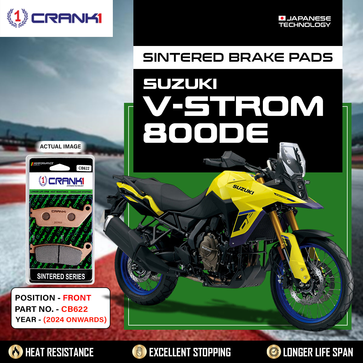 Sintered Brake Pads For Suzuki V-Strom 800DE (2024 Onwards) - Front - CB622 - 2 Sets | High Performance | Superior Stopping Power | Heat Resistant | Long Life