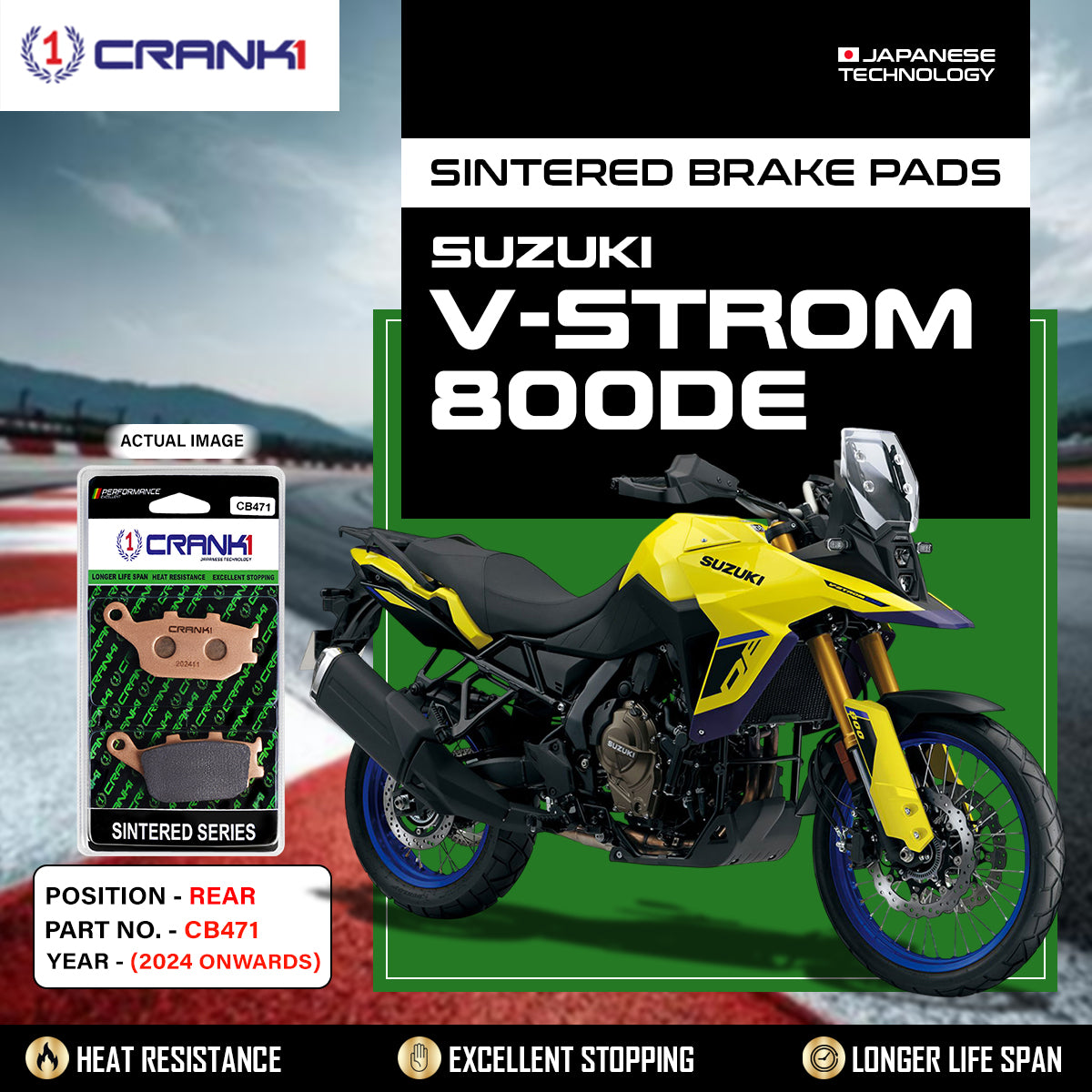 Sintered Brake Pads For Suzuki V-Strom 800DE (2024 Onwards) - Rear - CB471 - 1 Set | High Performance | Superior Stopping Power | Heat Resistant | Long Life