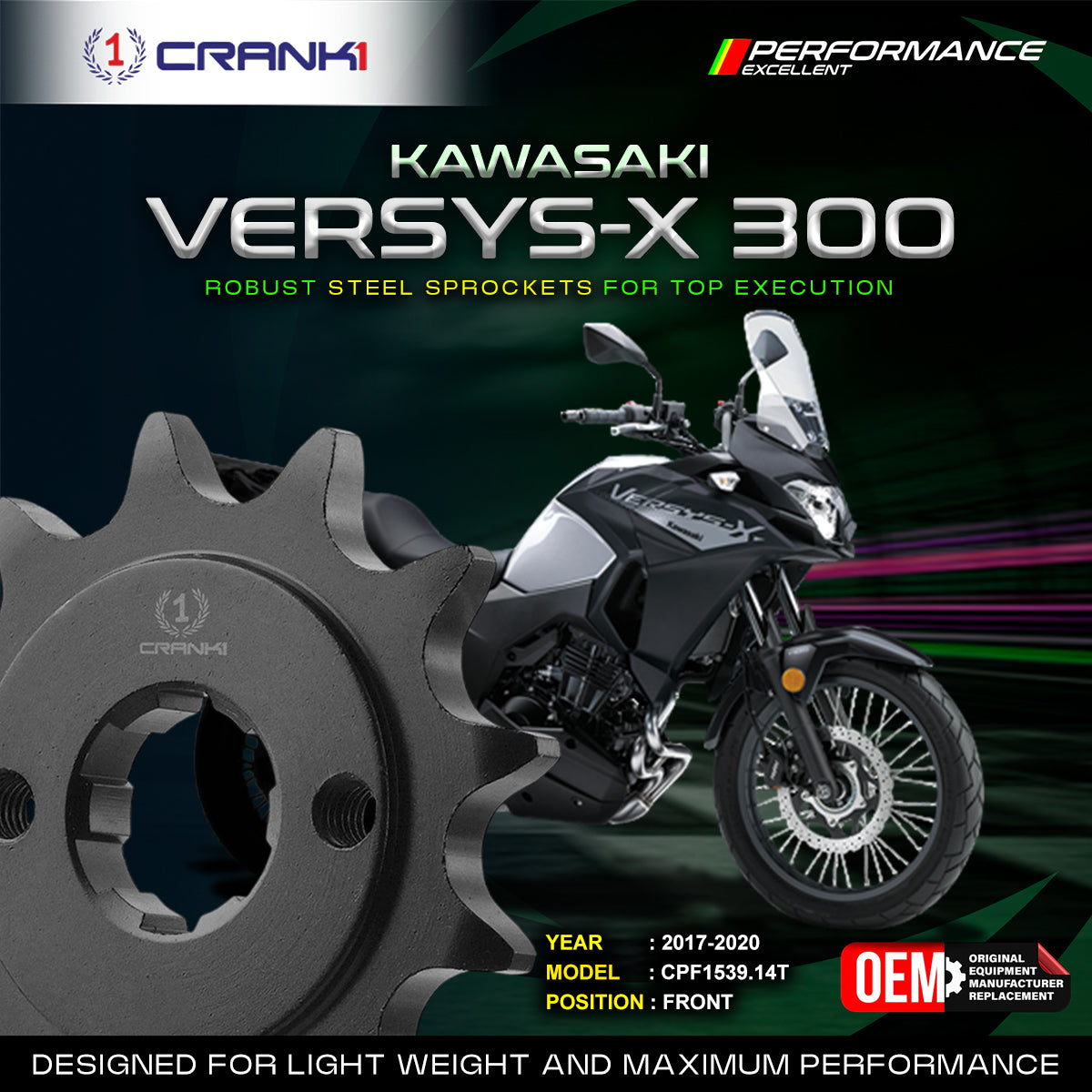 Sprocket For Kawasaki Versys-X 300 (2017-2020) - Front - CPF1539.14T