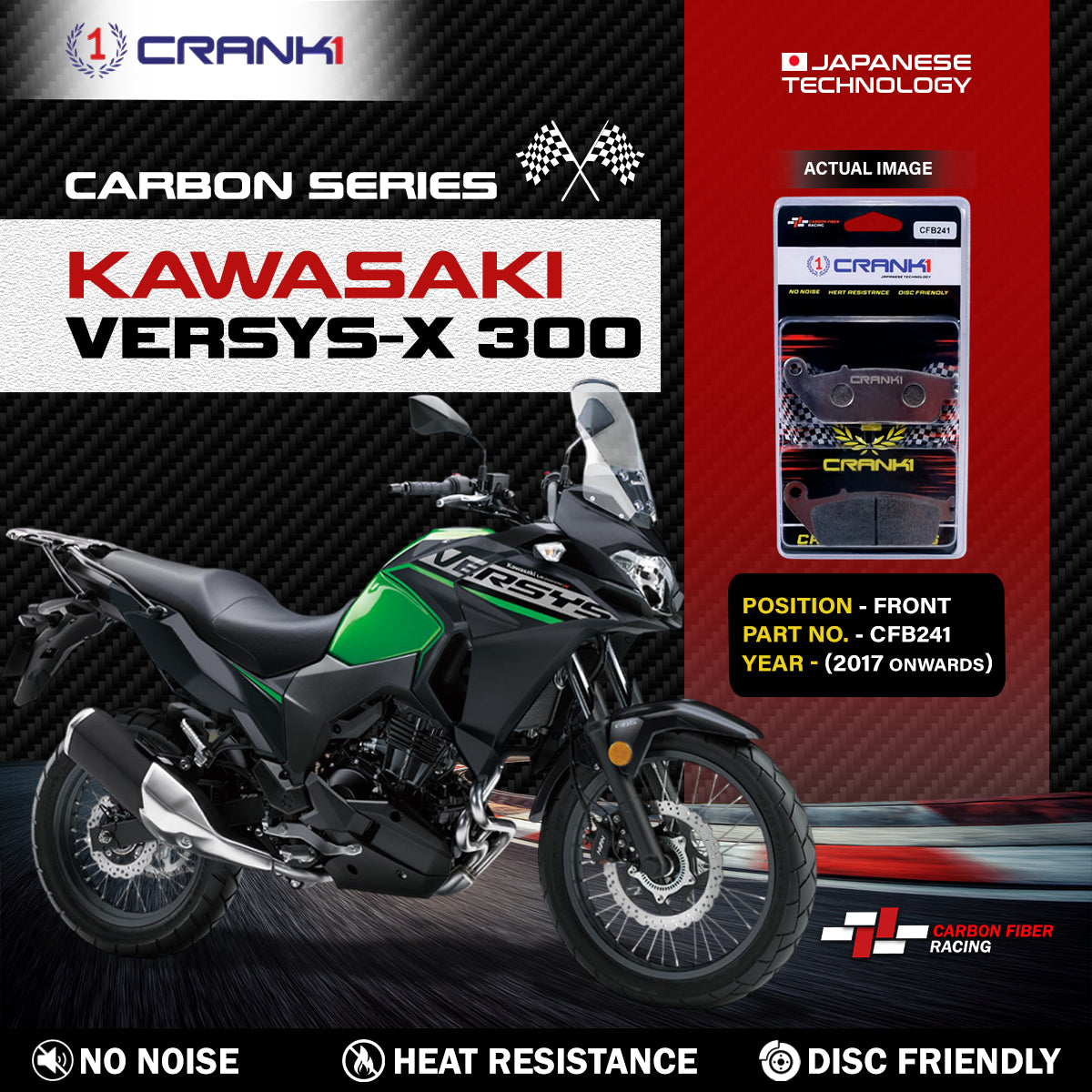 Carbon Brake Pads For Kawasaki Versys-X 300 (2017 Onwards) - Front - CFB241