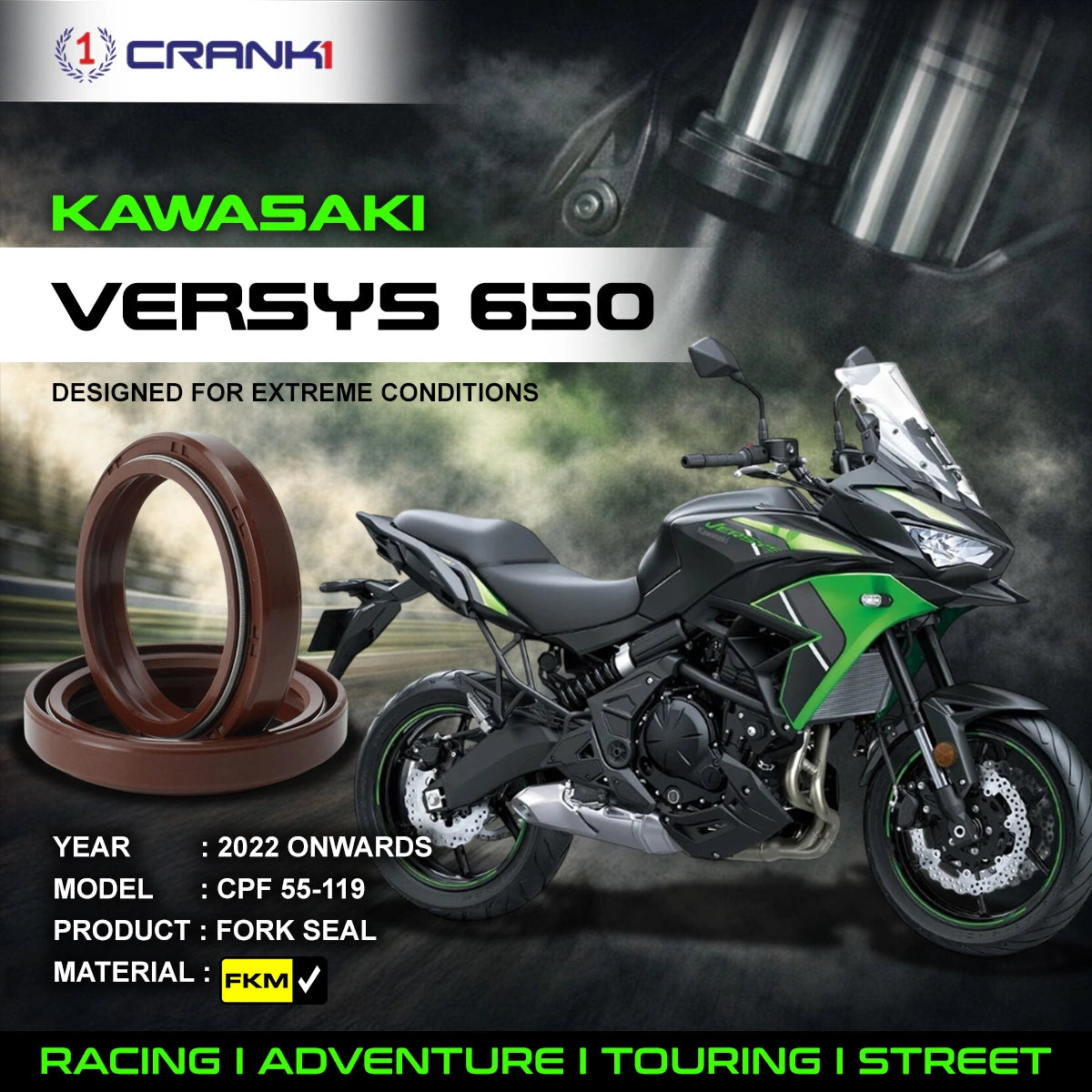 Fork Oil Seals Pair For Kawasaki Versys 650 (2022 Onwards) - CPF55-119