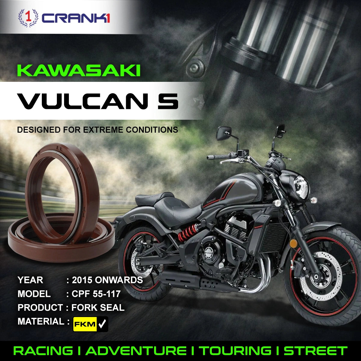 Fork Oil Seals Pair For Kawasaki Vulcan S (2015 Onwards) - CPF55-117