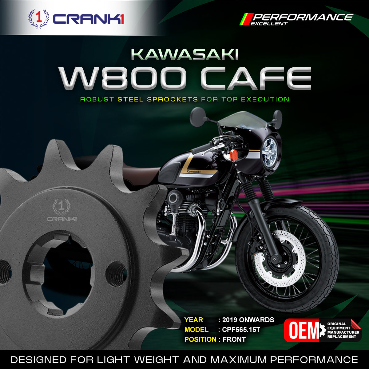 Sprocket For Kawasaki W800 Cafe (2019 Onwards) - Front - CPF565.15T