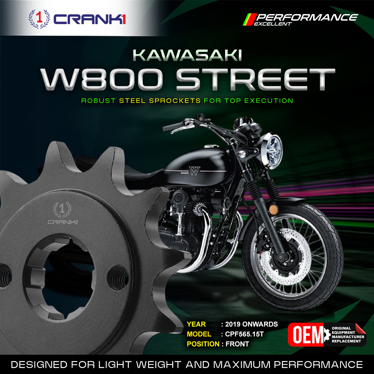 Sprocket For Kawasaki W800 Street (2019 Onwards) - Front - CPF565.15T