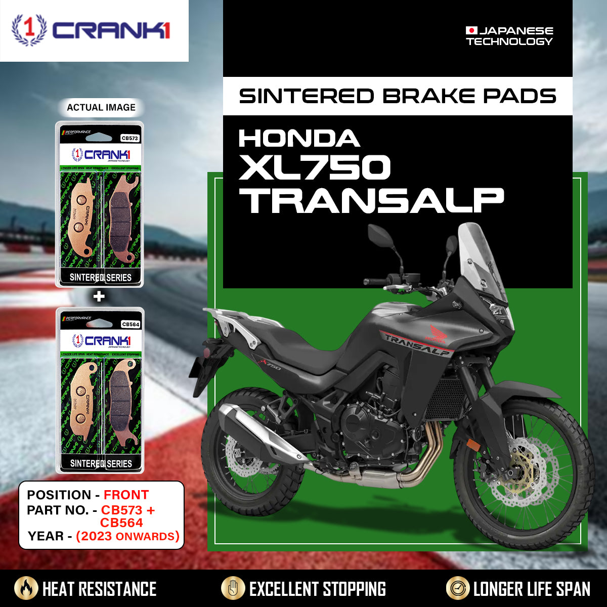 Sintered Brake Pads For Honda XL750 Transalp (2023 Onwards) - Front - CB573 + CB564 - 2 Sets | High Performance | Superior Stopping Power | Heat Resistant | Long Life
