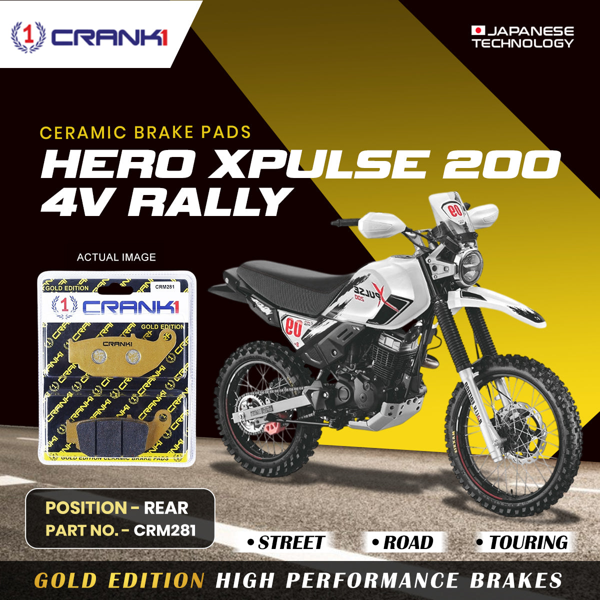 Ceramic Brake Pads For Hero Xpulse 200 4V Rally - Rear - CRM281