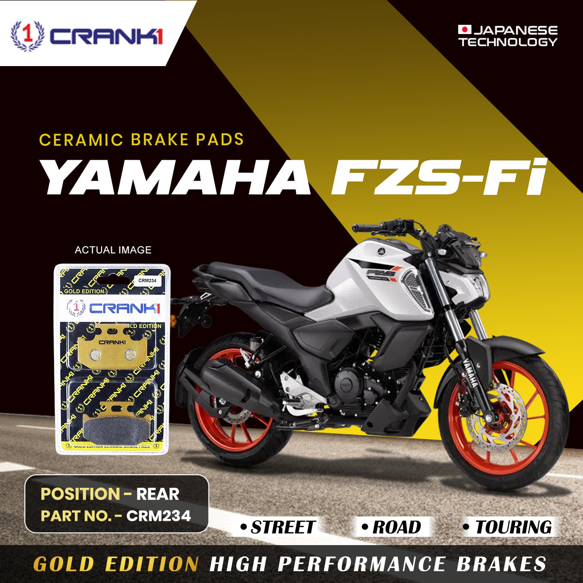 Ceramic Brake Pads For Yamaha FZS-Fi - Rear - CRM234
